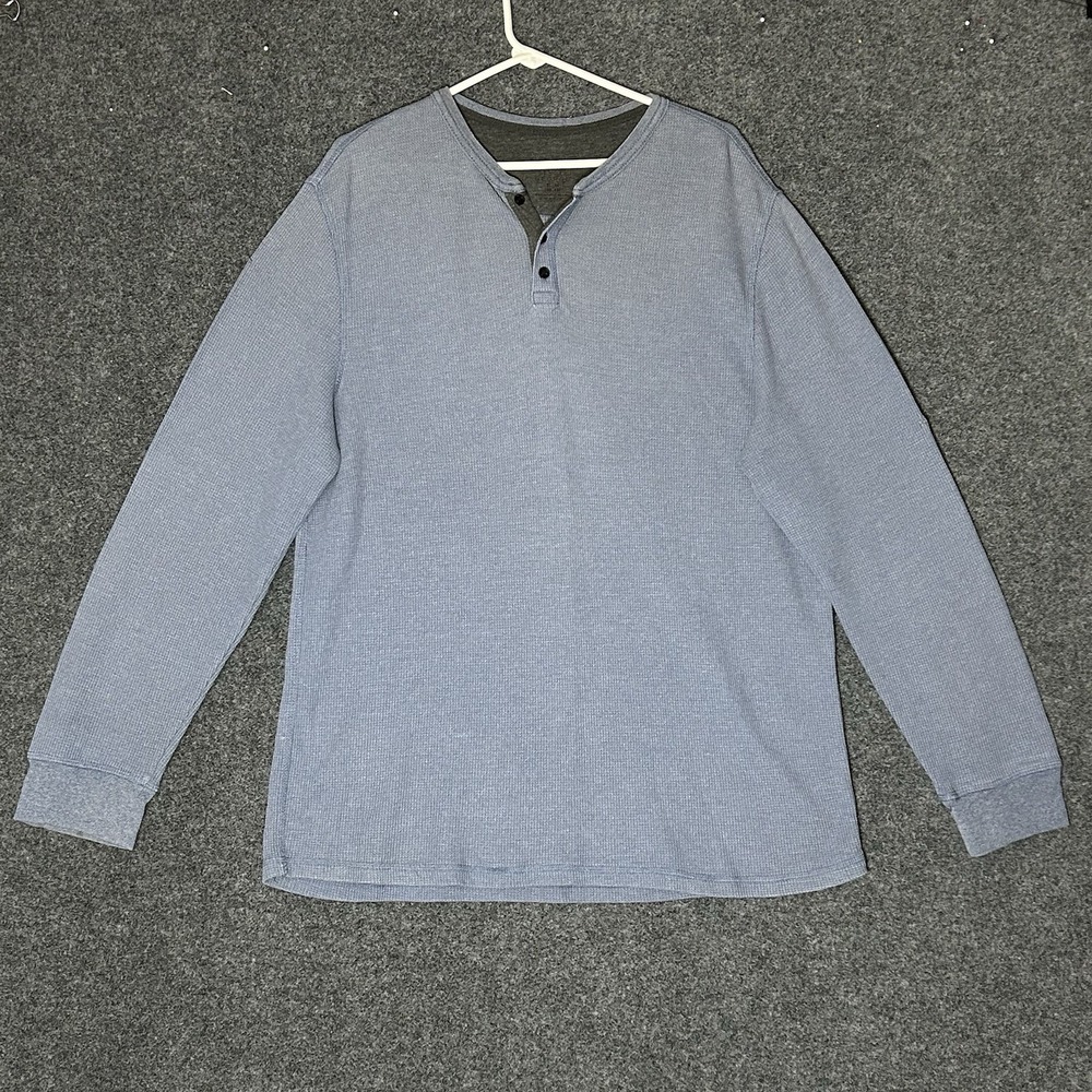 Men's Long Sleeve Waffle Knit Thermal Henley Shirt – Light Blue – Size XL